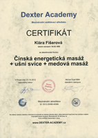 Certifikát k provozování čínské energetické masáže, medové masáže a ušních svící